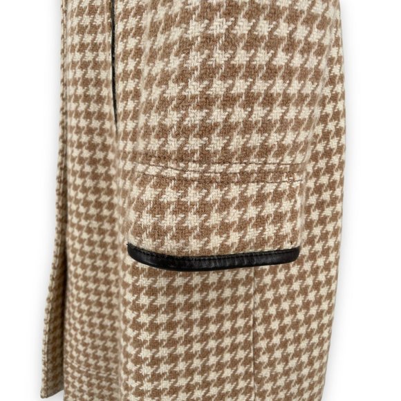 Vintage Coach Houndstooth Wool & Leather Womens Coat / Fully Lined / Large Tan - Picture 8 of 13